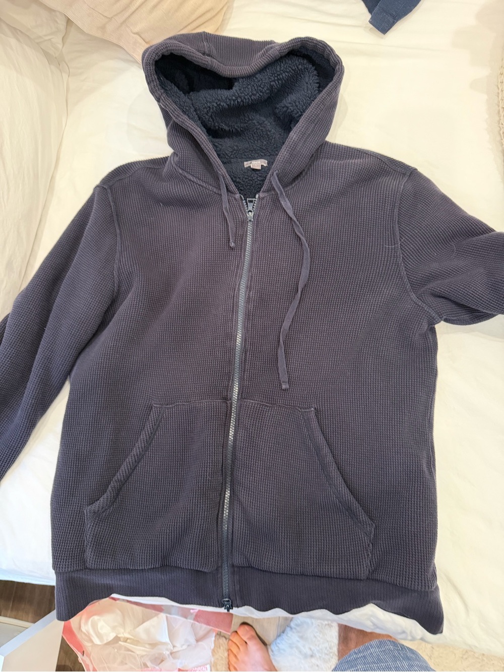 Vince NavySherpa-Lined Zip Hoodie